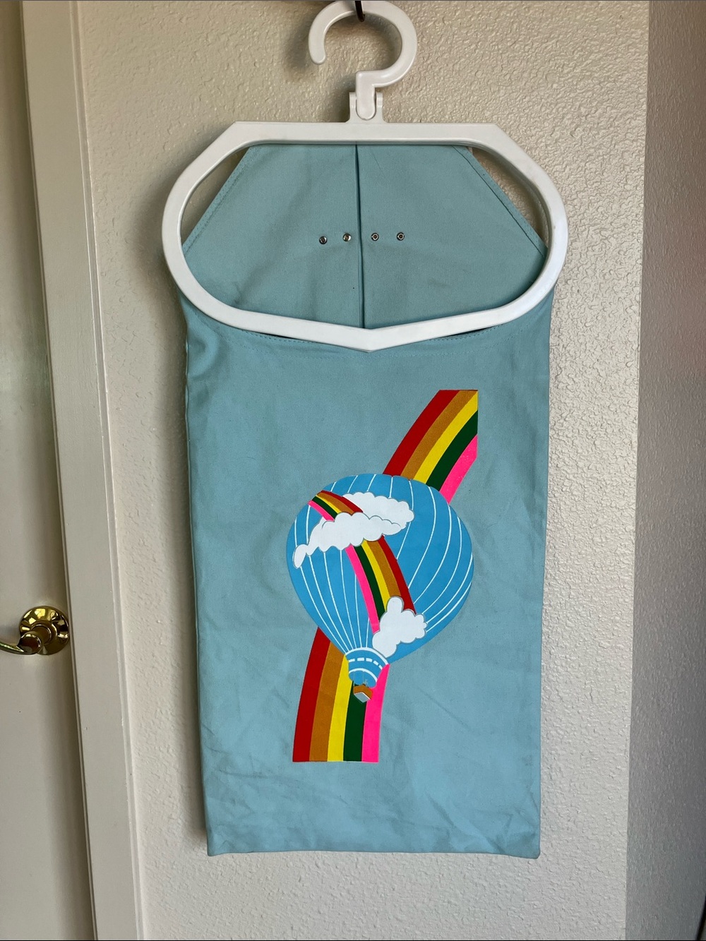 Vintage Hanging Laundry Bag Rainbow Hot Air Balloon